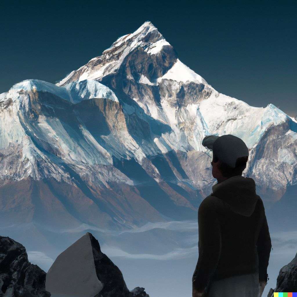 someone gazing at Mount Everest, digital art, 3D style